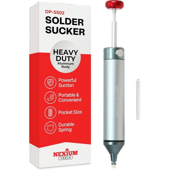 NexiumTools Upgraded Solder Sucker Desoldering Pump - Tool with Unclogable, Aircraft Aluminum, Self-Clean, 8 Spares, Pinecil Ready Desolder for Removal