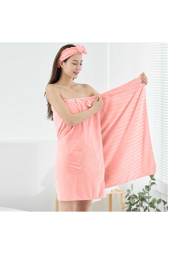 Nexjvus Bathrobe for Women Fleece Thickened Strapless Robe with Pockets Home Bathing(Headband+Quick Dry+Absorbent+Soft)