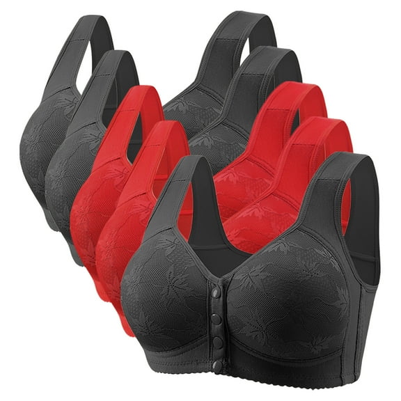 Nexjvus Bras for Women No Underwire Adjustable Wirefree Button Thin Gathering Bra Lace Everyday Bra 5 Pack Size XS-4XL