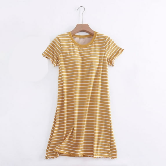 Nexjvus Cotton Nightgowns for Women Short Sleeve Pads Dress Sleepwear Striped Nightdress Size XXL