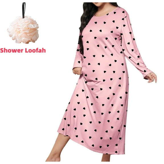 FAZVAOO Nightgowns for Women Long Sleeve Heart Print Sleepwear Soft Nightdress Size 12