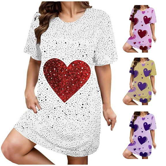 FAZVAOO Nightgowns for Women Plus Size Short Sleeve Sleep Shirts Hearts Print Soft Nightdress Size 18