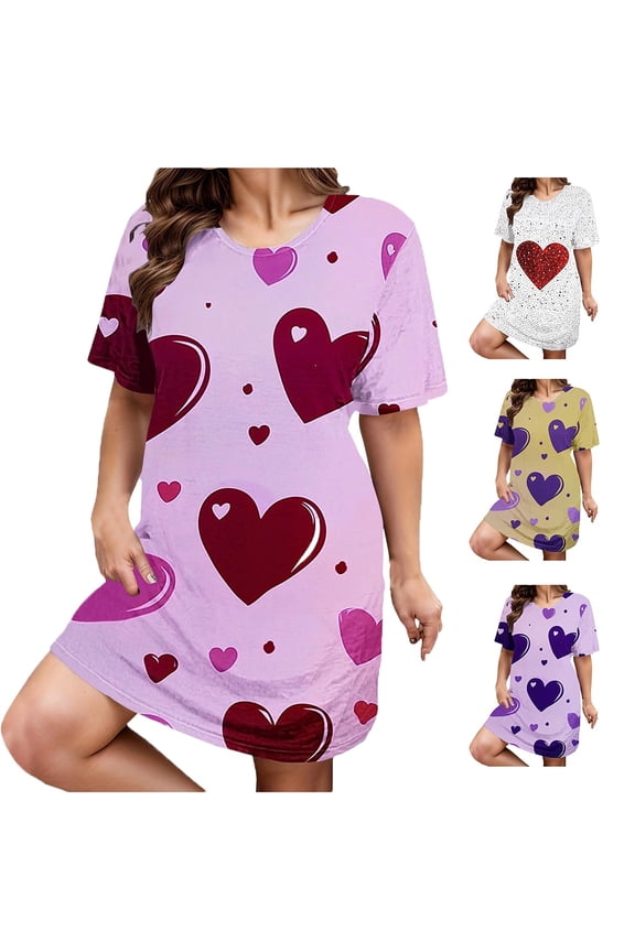 Nightgowns for Women Short Sleeve Sleep Shirts Hearts Print Soft Sleepwear Size 18