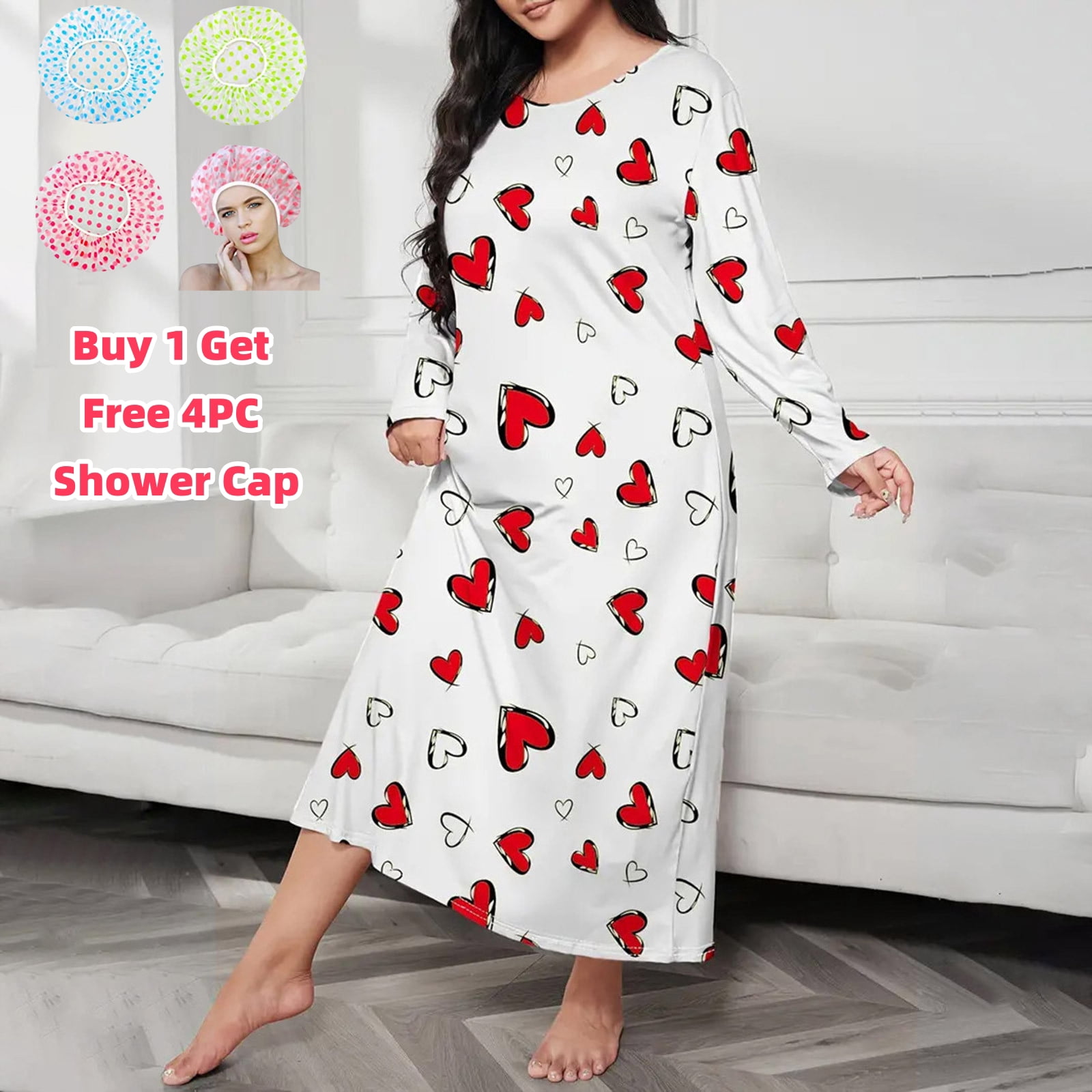 Nexjvus Pajamas for Women Plus Size Sleeve Loungewear Nightdress Long Nightgown Casual Pajamas Sizes XL To 5XL