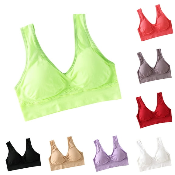 Nexjvus Plus Size Sports Bras for Women Padded Padded Wirefree Button Bra Everyday Bra Size S-6XL