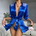 thumbnail image 1 of Nexjvus Robes for Women Lace Silk Satin Short Robe Loungewear with Belt Size 4, 1 of 9