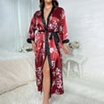 thumbnail image 1 of Nexjvus Silk Robes for Women Kimono Robe Floral Long Satin Robe with Belt Size XL-5XL, 1 of 4