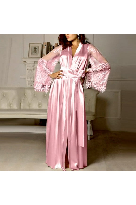 Nexjvus Silk Robes for Women Pajamas Women Set Long Satin Robes (Pink)