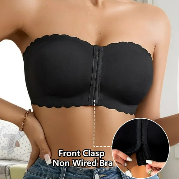 FAZVAOO Strapless Bra Front Closure No Underwire Bra (Black,1 pack,Size S-XL)