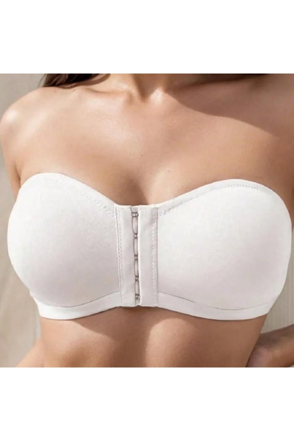 Women's Strapless Bra Front Closure No Underwire Bra (White,1 pack,Size S-XXL)