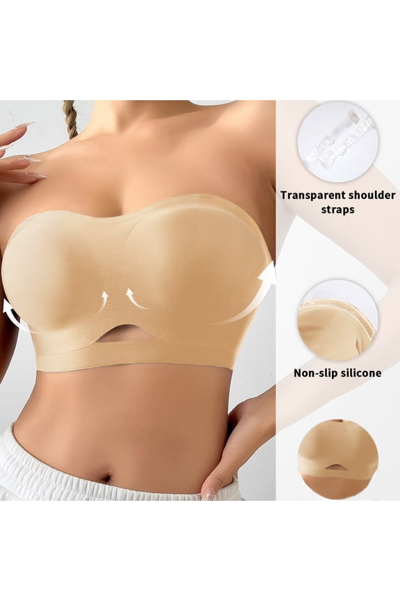 Nexjvus Strapless Bra No Underwire Bra (Beige,1 pack,Size S-L)