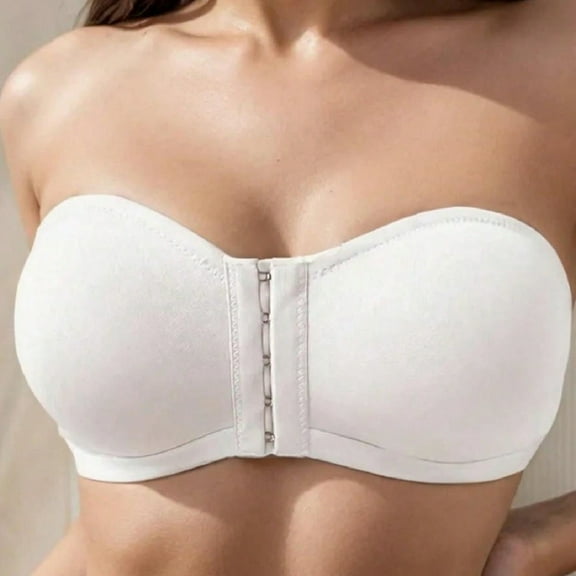 Nexjvus Strapless Bras for Women Front Closure No Underwire Bra (White,1 pack,Size S-XXL)
