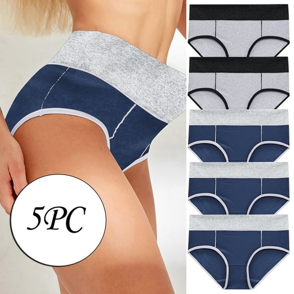 Nexjvus Women's Briefs Cotton Underwear Plus Size Solid Color Mid Waist Underwear Size S-3XL 5 Pack