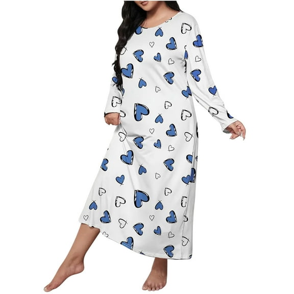 FAZVAOO Nightgowns for Women Heart Print Long Sleeve Nightgowns Size XL-5XL