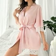 thumbnail image 1 of Nexjvus Women's Robes Short Silk Lace Satin Robe Loungewear with Belt Summer Saving Clearance Size L, 1 of 5
