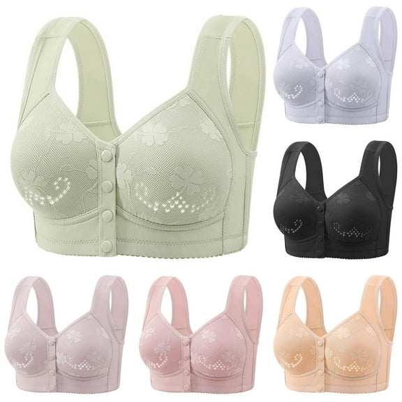 Nexjvus Womens Bras No Underwire Strap Padded Wirefree Front Open Front Open Button Gathering Bra Fashion Print Everyday Bra Size 36-46