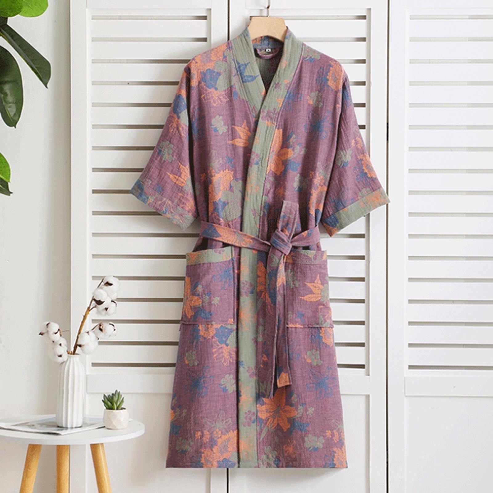 Multilayer Robe Nexjvus Womens Robe Cotton Short Sleeve Double-Layer Gauze Bathrobe ...