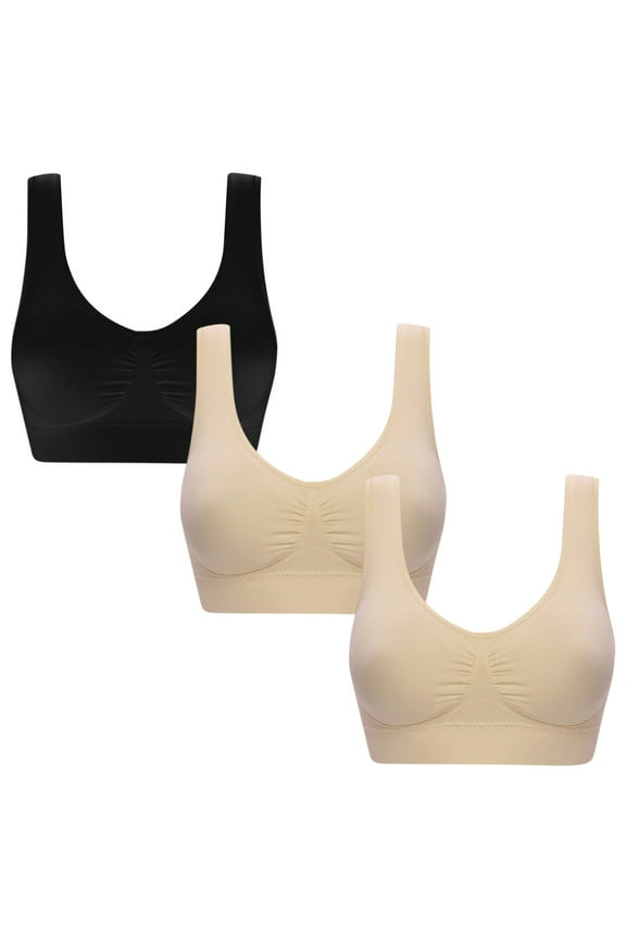 Nexjvus Womens Sports Bras High Support Full Coverage Thin Bra 3 Pack Size S-6XL