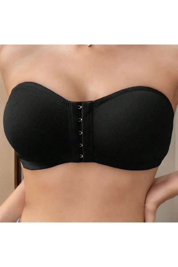 Womens Strapless Bras,Front Closure No Underwire Bra (Black,1 pack,Size S-XXL)