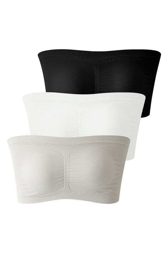 Womens Strapless Bras No Underwire Bra (Black+White+Gray,3 pack,Size S-4XL)