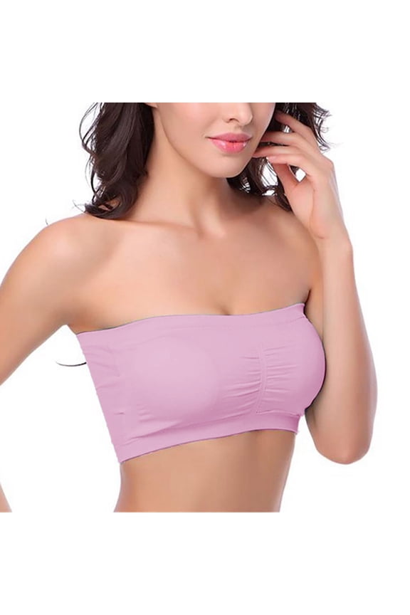 Womens Strapless Bras Padded Strapless Bra No Underwire (Pink,1 pack,Size S-3XL)