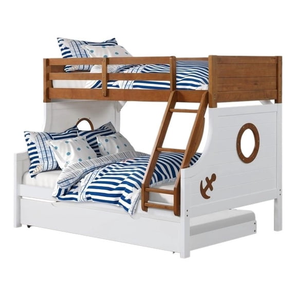 Nexo Twin over Full Bunk Bed-Nautical Accents in White & Oak Brown
