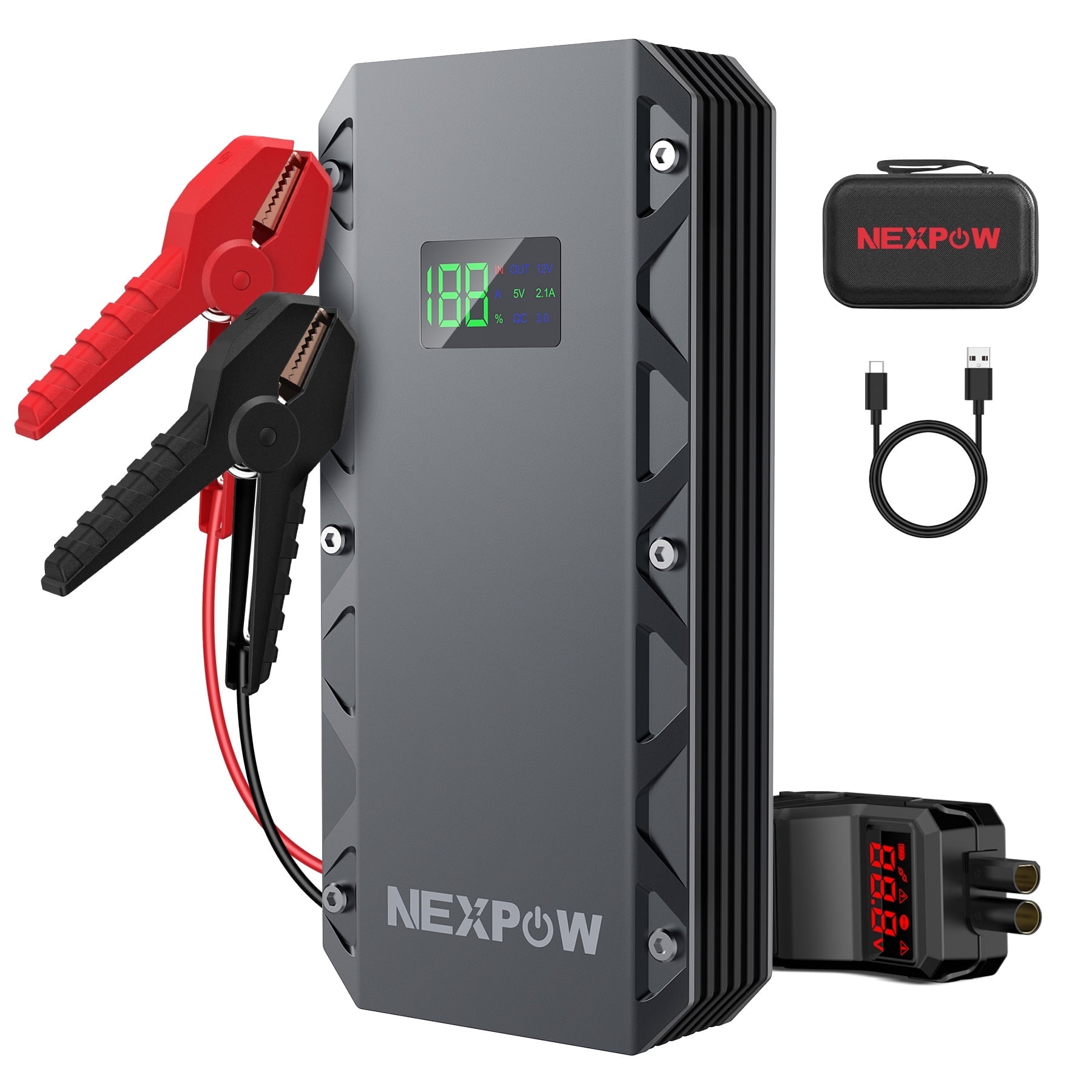 NEXPOW 2000A Peak Car Jump Starter, 12V Portable Battery Jump Box with Quick Charge 3.0, Battery Booster with Built-in LED Light