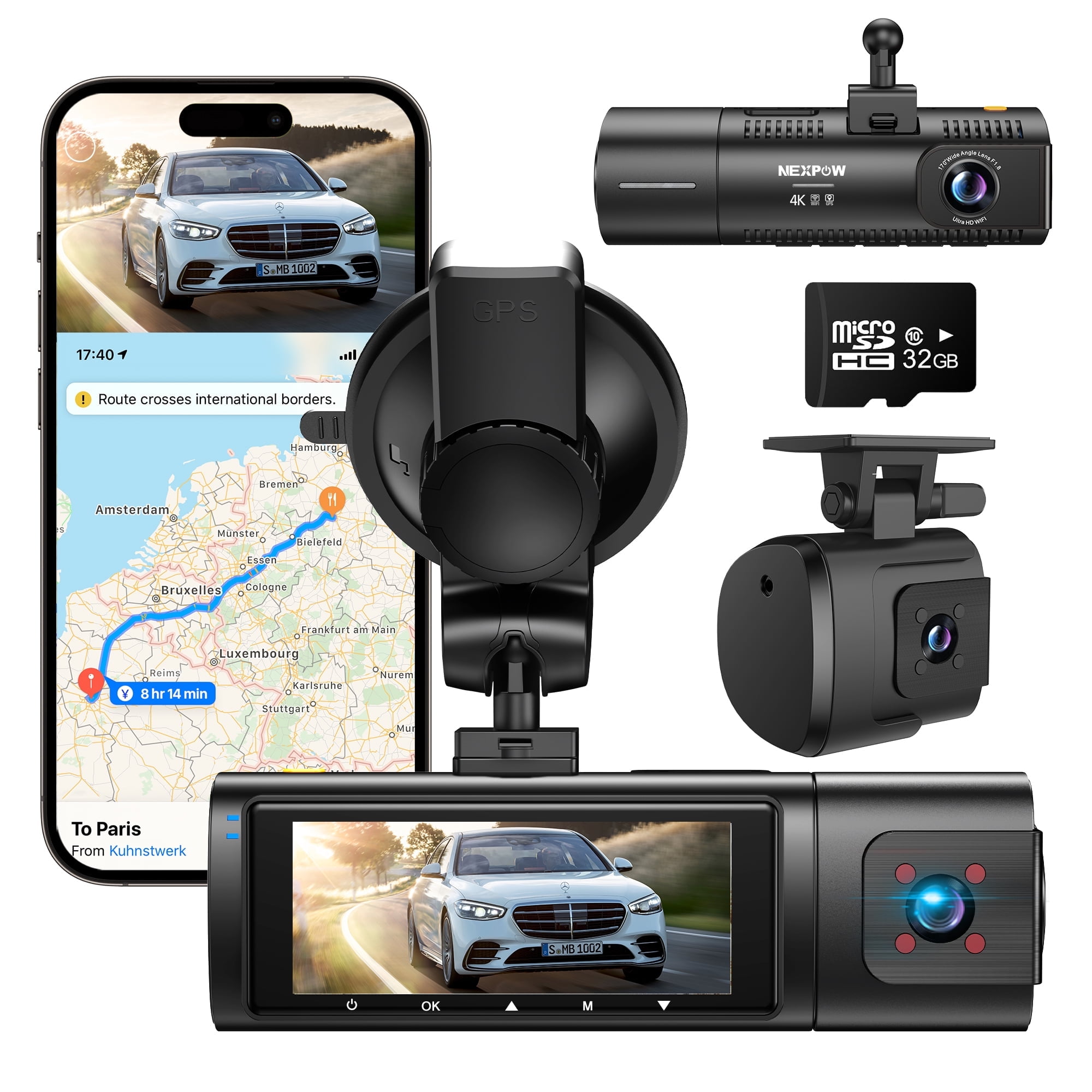 NEXPOW Dash Cam Front and Rear, 4K/1080P Full HD D