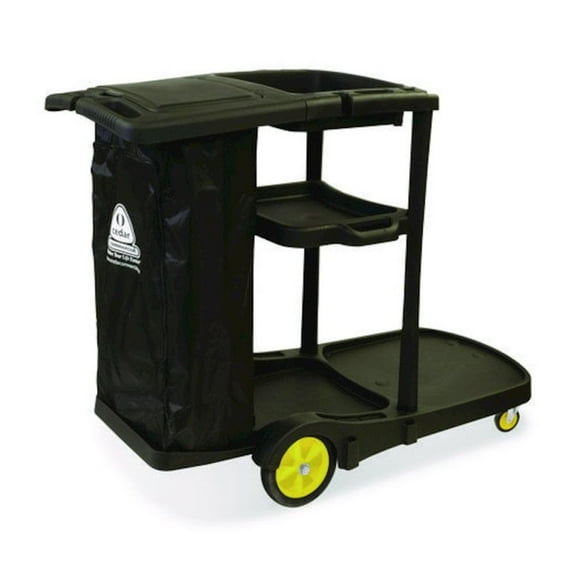 Nexstep Commercial Products Premier Janitor Cart, 2 Shelves, Plastic, 18.25 x 44.5 x 38, Black