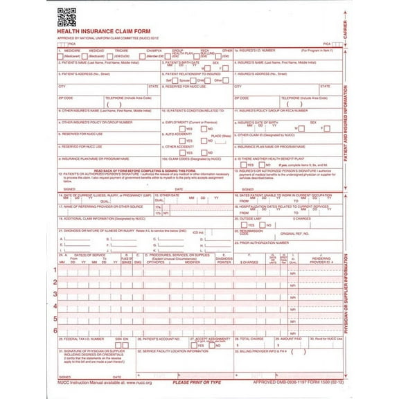 Next Day Labels CMS HCFA 1500, Laser Format Forms, 500 Pcs