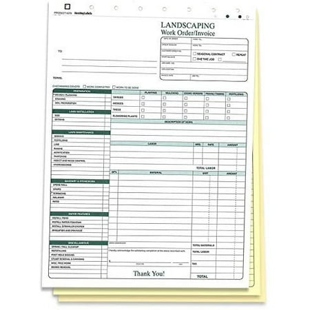 Next Day Labels Landscaping Work Order Form, 100 Sets