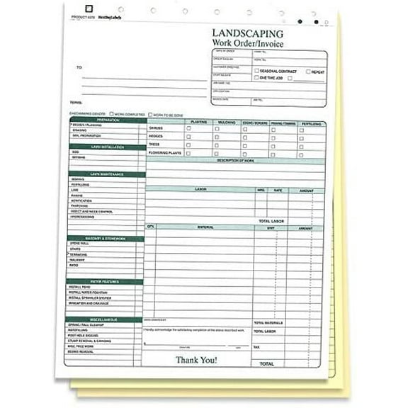 Next Day Labels Landscaping Work Order Form, 100 Sets
