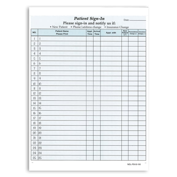 NCR Carbonless 2 Part Patients Sign In Forms (Blue) - 25 Sign In Sheets
