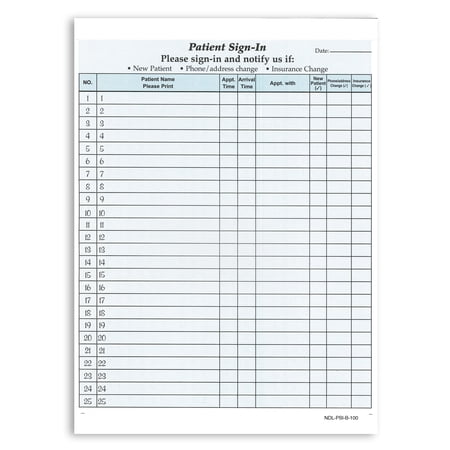 Next Day Labels NCR Carbonless 2 Part Patients Sign In Forms, Blue