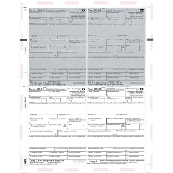 Next Day Labels Pressure Seal 1099 Forms 1099R 4 Per Page, 8-1/2 x 11