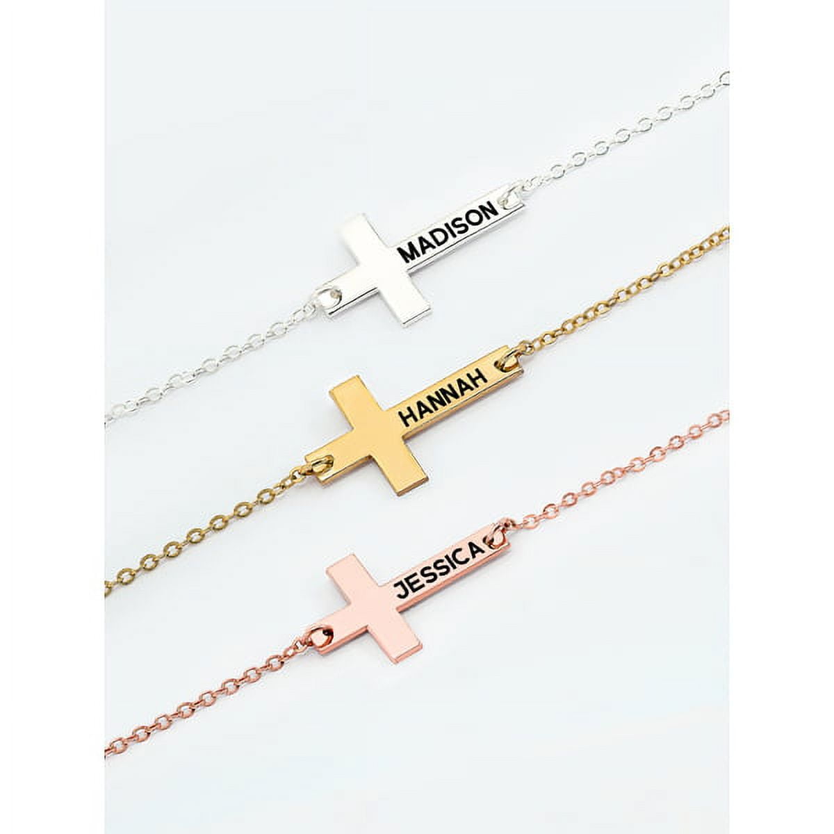 Next Day Shipping Personalized Sideway Cross Bracelet. Laser Engraved