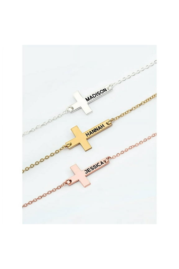 Next Day Shipping Personalized Sideway Cross Bracelet