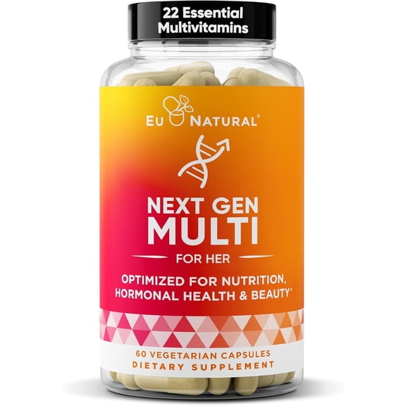 Next Gen Multivitamin for Women 22 Optimized Vitamins for Immunity, Beauty, Brain, Energy, Bones and Heart Vitamin C, D, E, K, Iron, B6 and DHA - 60 Vegetarian Soft Capsules