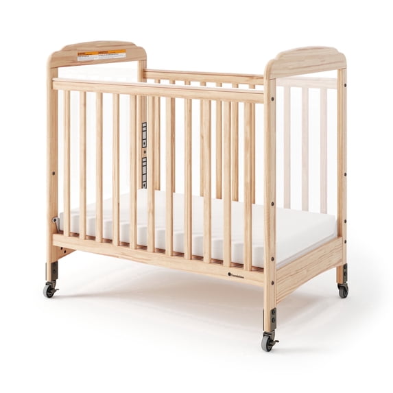 Foundations Serenity Compact Clearview Crib with 3" Foam Mattress, Locking Casters, Adjustable Height