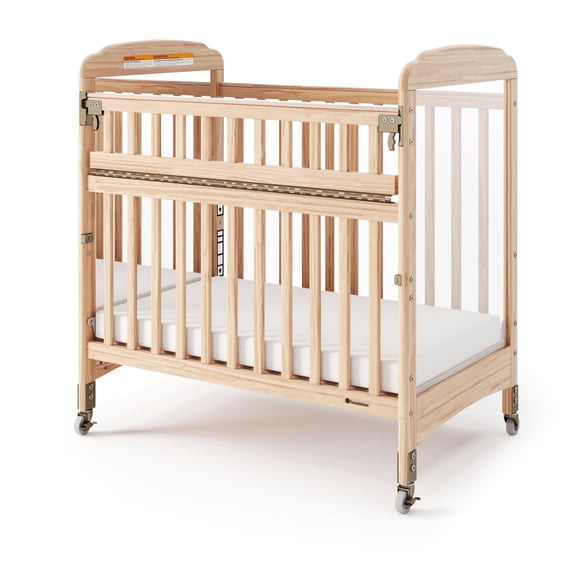 Foundations Serenity SafeReach Compact Crib with Mirrorview Ends, 3" Mattress, Locking Casters, Natural