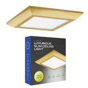 Next Glow Ultra Slim 5" LED Ceiling Light Fixture, 4000K Square, Dimmable Flush Mount Light, Brass