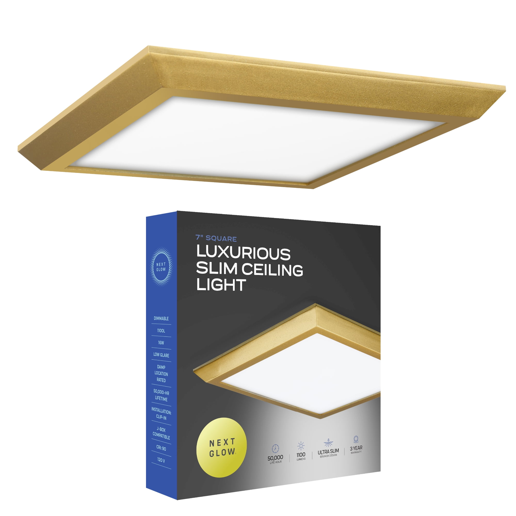 Next Glow Flush Mount Ceiling Light Fixture 7" 3000K Square LED for Bedroom Kitchen