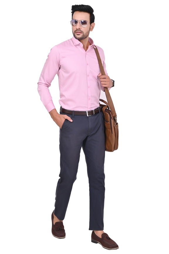 Button Down Shirts for Men Regular Semi Slim Fit Shirt Casual Shirt Formal Shirt for Men Solid Plain Cotton Long Sleeve Shirts (Pink, 3XL)