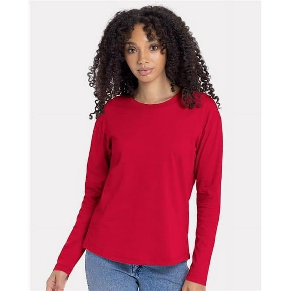 Next Level B04418703 Women Cotton Relaxed Long Sleeve T-Shirt, Red - Small
