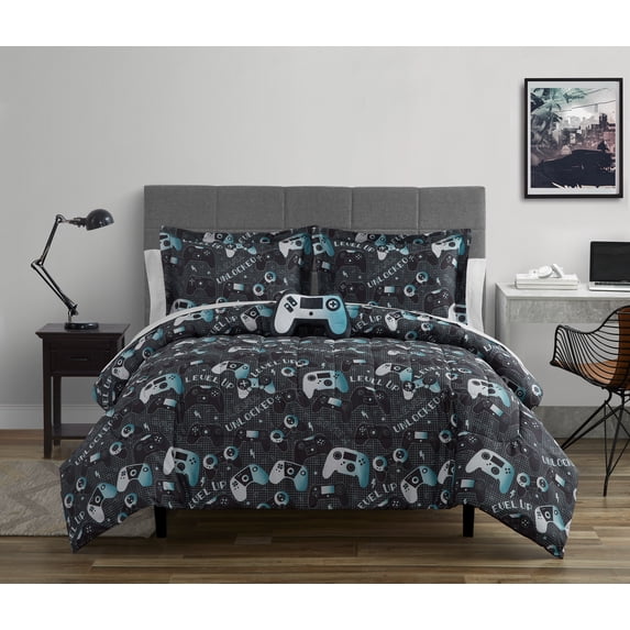 Next Level Dark Grey/Blue 3-Piece Microfiber Comforter Set - Twin