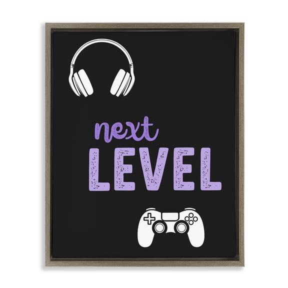 Next Level Headset & Controller Brown Framed Floater Canvas Wall Art, design by Christine Simpson Art