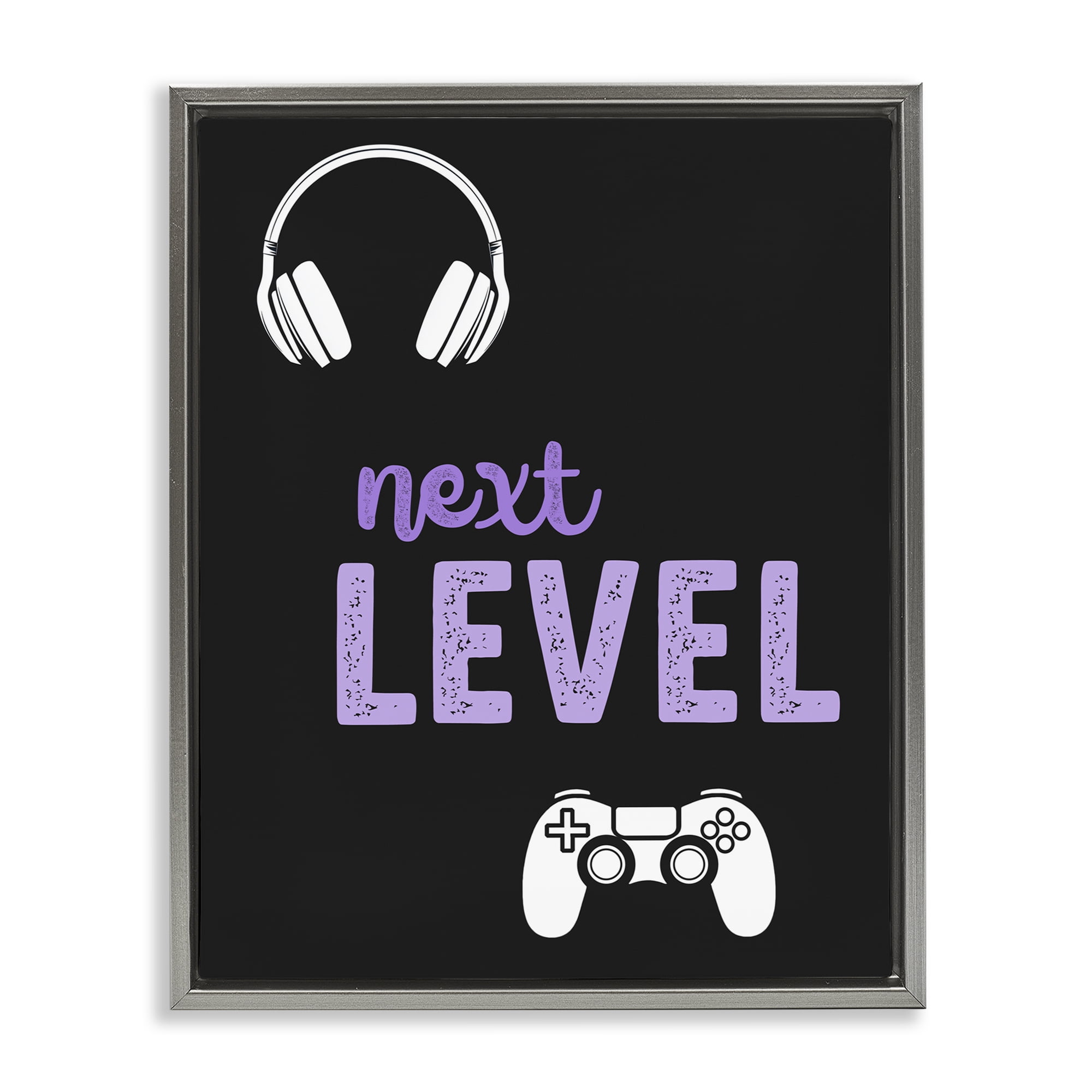 Next Level Headset & Controller Gray Framed Floater Canvas Wall Art, design by Christine Simpson Art