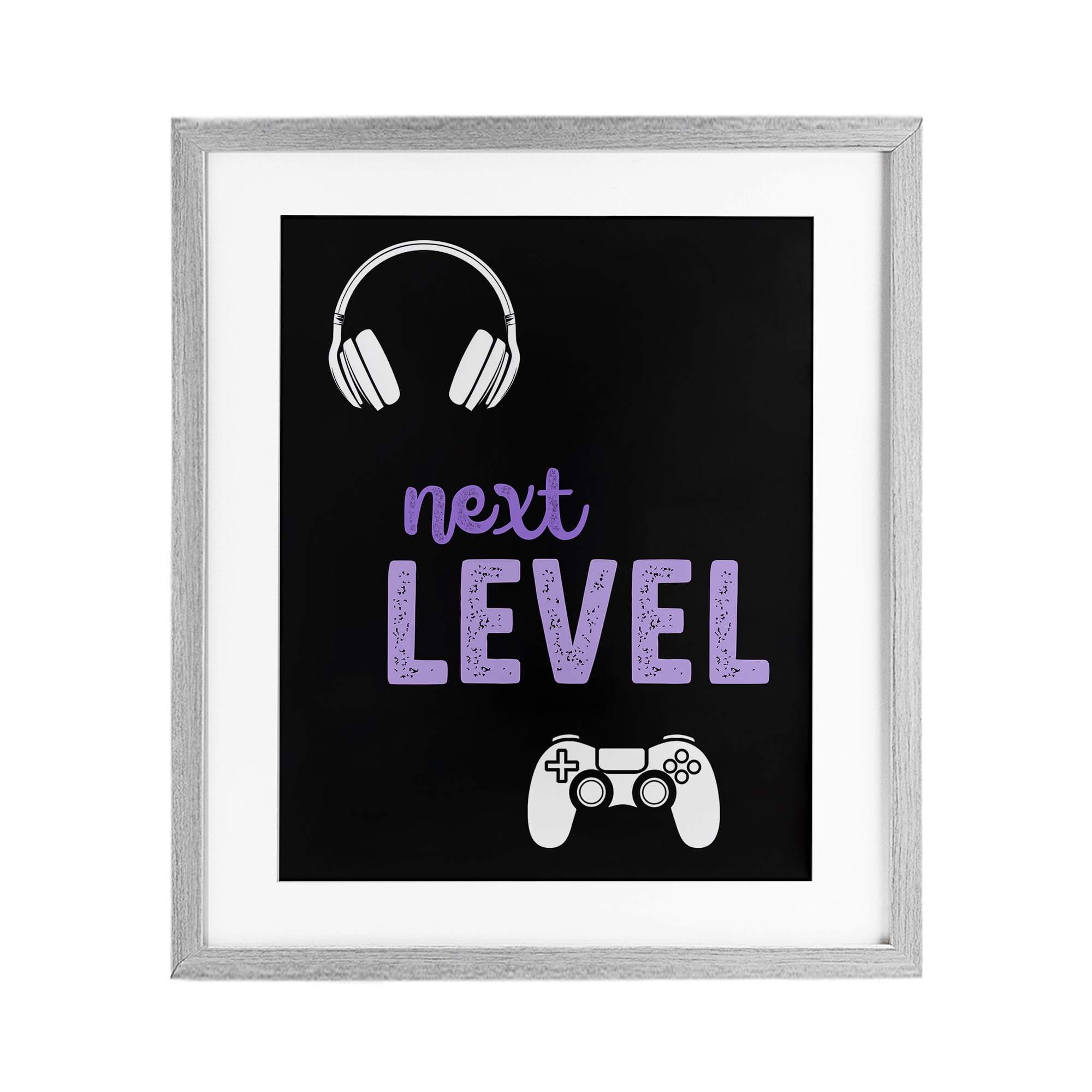 Next Level Headset & Controller Gray Framed Print Under Glass, design by Christine Simpson Art