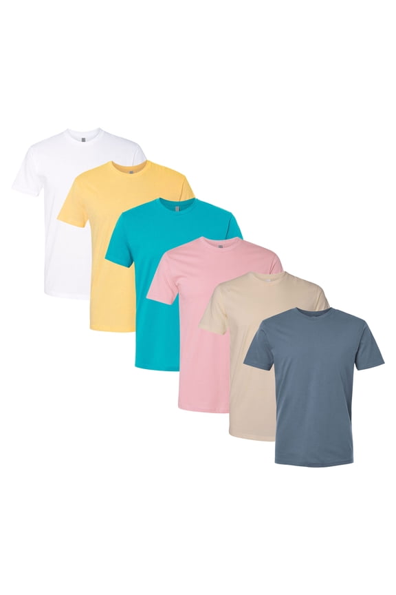 Next Level Men’s 100% Cotton T-Shirts Solid Color Bulk Wholesale Packs Tees for Printing or Everyday Wear (Bright Color 6 Pack, L)
