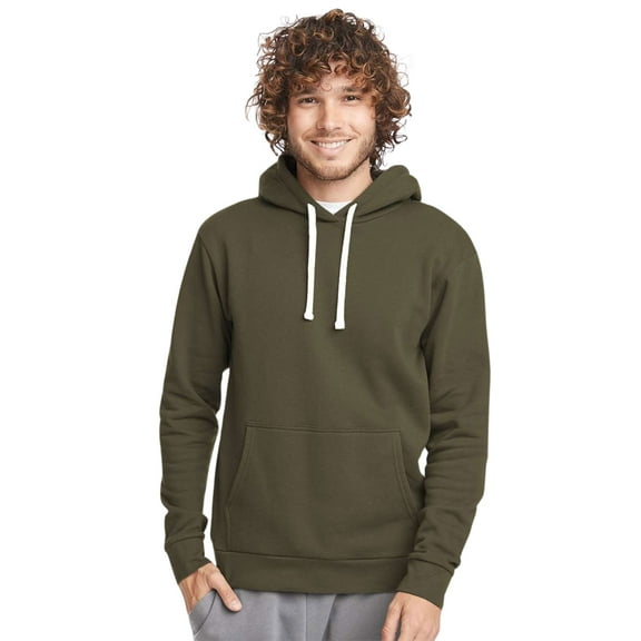 Next Level Men's Santa Barbara Hoodie Sweatshirt 80/20 Cotton/Polyester Fleece Pullover Comfy Sweater (Military-Green, L)